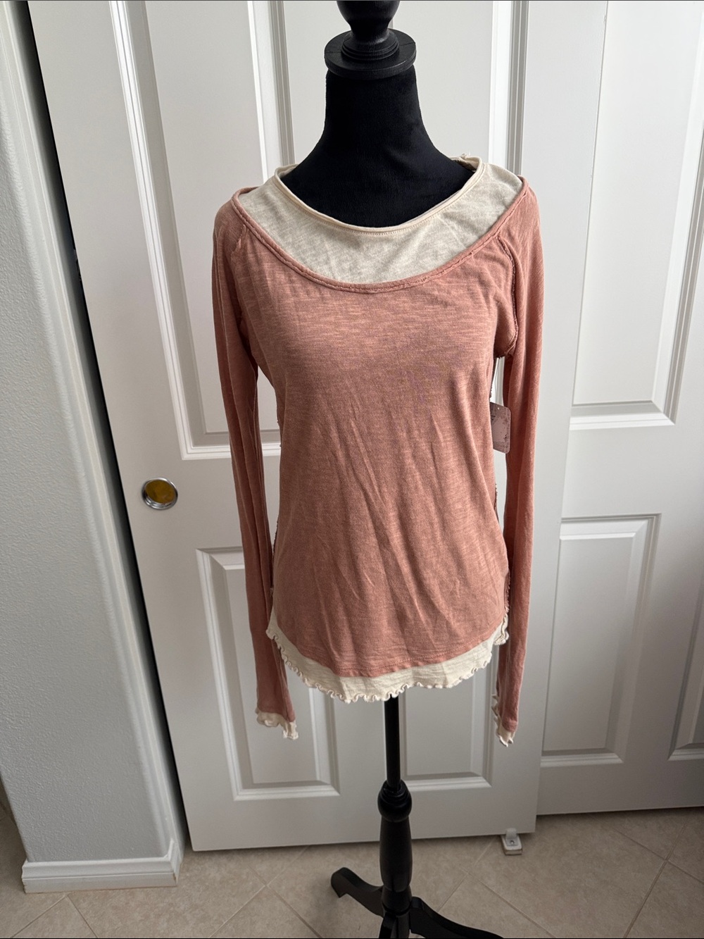 We The Free Dusty Rose Long Sleeve Layered Top with Cream Trim